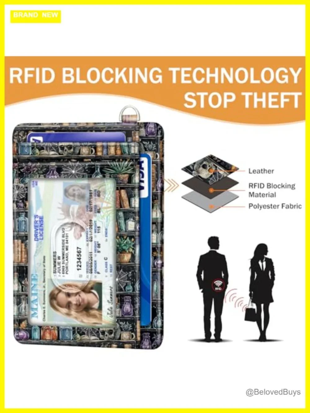 Goth RFID Blocking Credit Card Holder Wristlet Wallet Faux Leather